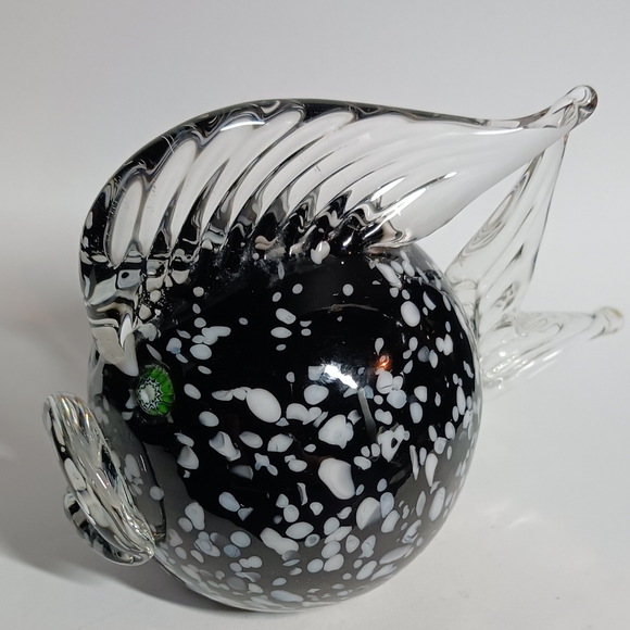 Arte Murano Icet Glass Blown Fish~ Milifori Eyes~Black with White Speckles - Picture 3 of 8